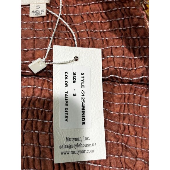 Sim & Sam Taupe Ditsy Floral Smocked Square Neck Long Sleeve Dress S - Picture 8 of 8